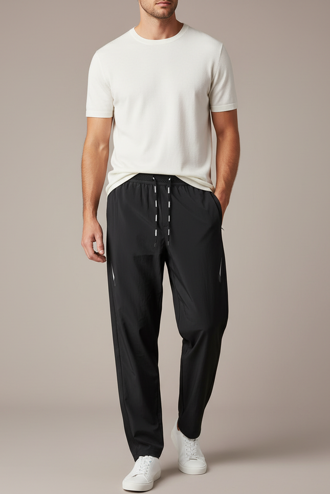 Pantalon Fluide Noir Sportif Léger Décontracté Homme - Polyester