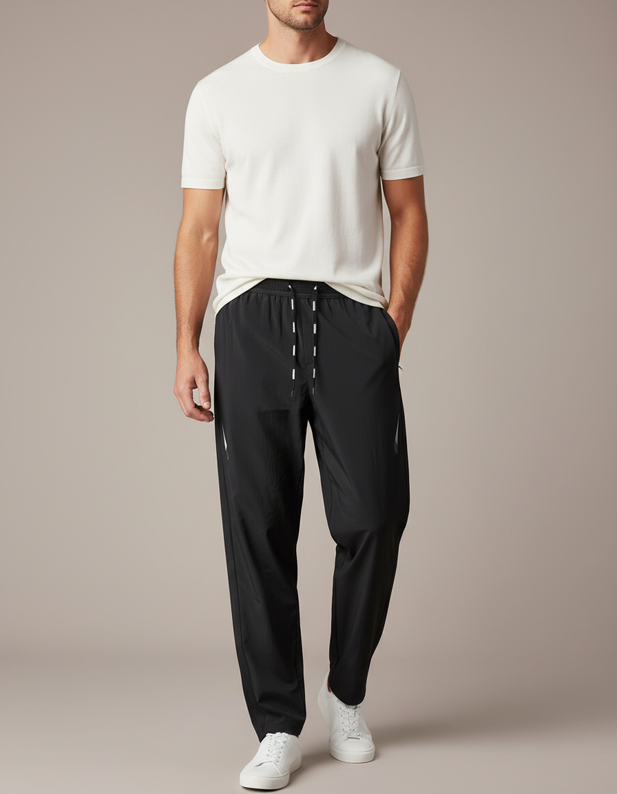 Pantalon Fluide Noir Sportif Léger Décontracté Homme - Polyester