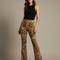 Pantalon Fluide Léopard Taille Haute Évasé Sexy - Imprimé Maille