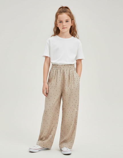 Pantalon Fluide Beige Large Pois Fille Décontracté - Viscose
