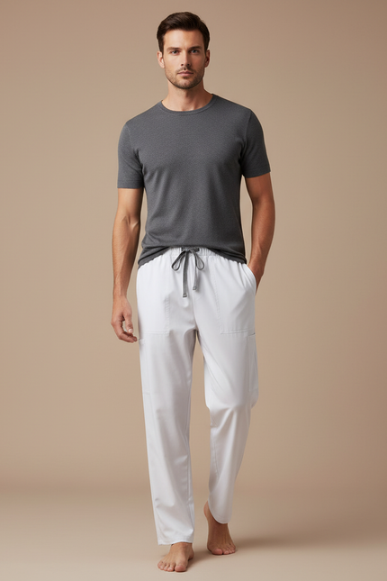 Pantalon Fluide Blanc Ample Confort Décontracté Sport Homme - Coton