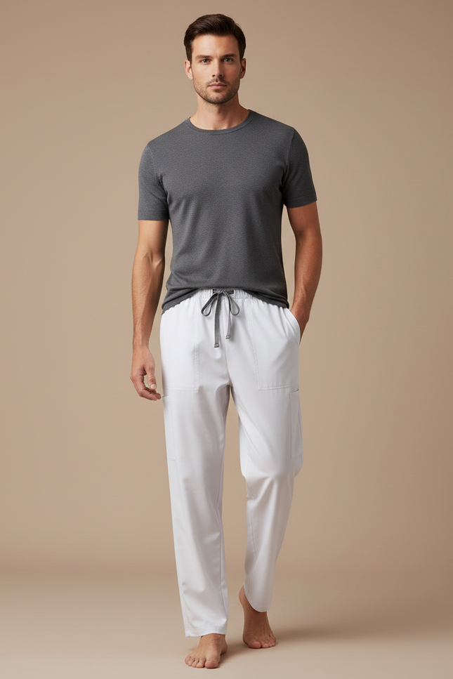 Pantalon Fluide Blanc Ample Confort Décontracté Sport Homme - Coton