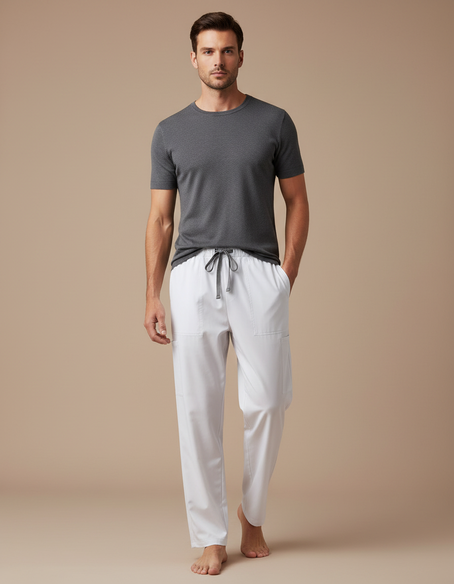 Pantalon Fluide Blanc Ample Confort Décontracté Sport Homme - Coton