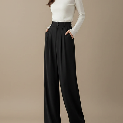 Pantalon Fluide Femme Noir Palazzo Viscose Chic Mi-saison 3 - Polyester
