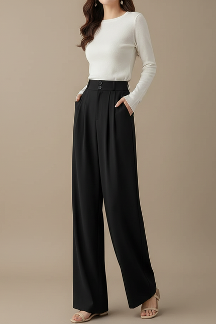 Pantalon Fluide Femme Noir Palazzo Viscose Chic Mi-saison 3 - Polyester