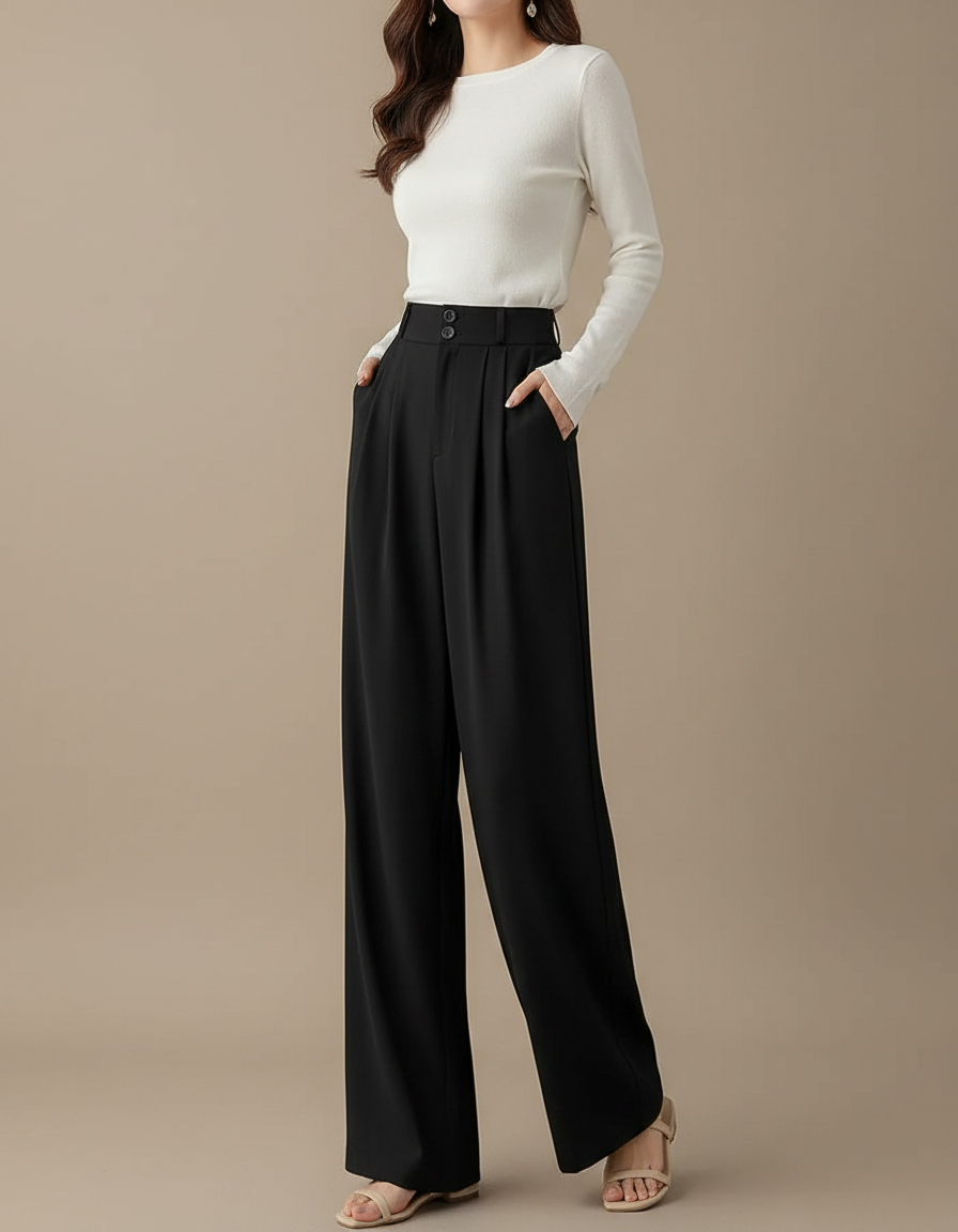 Pantalon Fluide Femme Noir Palazzo Viscose Chic Mi-saison 3 - Polyester