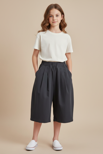 Pantalon Culotte Fluide - Gris Polyester