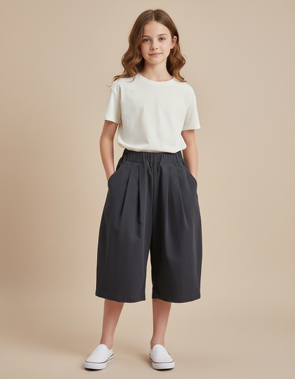 Pantalon Culotte Fluide - Gris Polyester