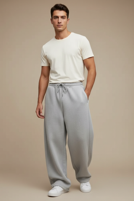 Pantalon Fluide Gris Ample Molleton Décontracté Homme