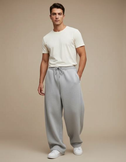 Pantalon Fluide Gris Ample Molleton Décontracté Homme