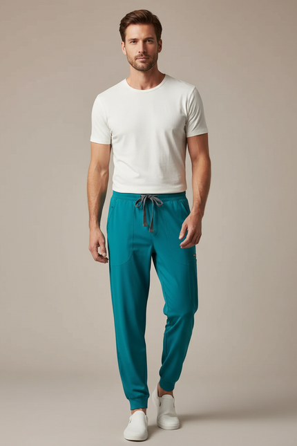 Pantalon Fluide Turquoise Jogger Confortable Homme - Bleu Polyester