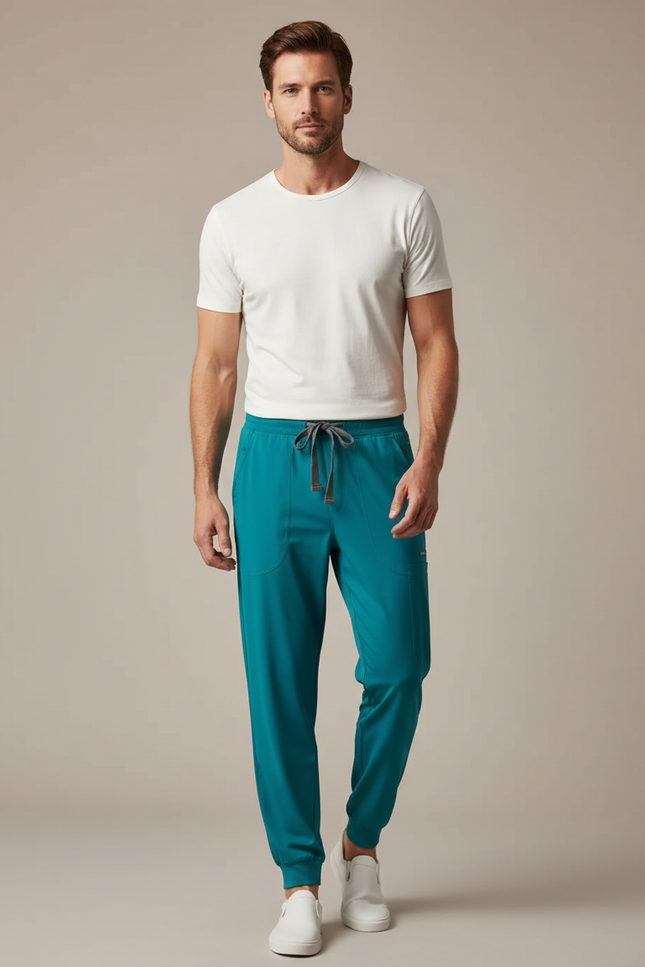Pantalon Fluide Turquoise Jogger Confortable Homme - Bleu Polyester