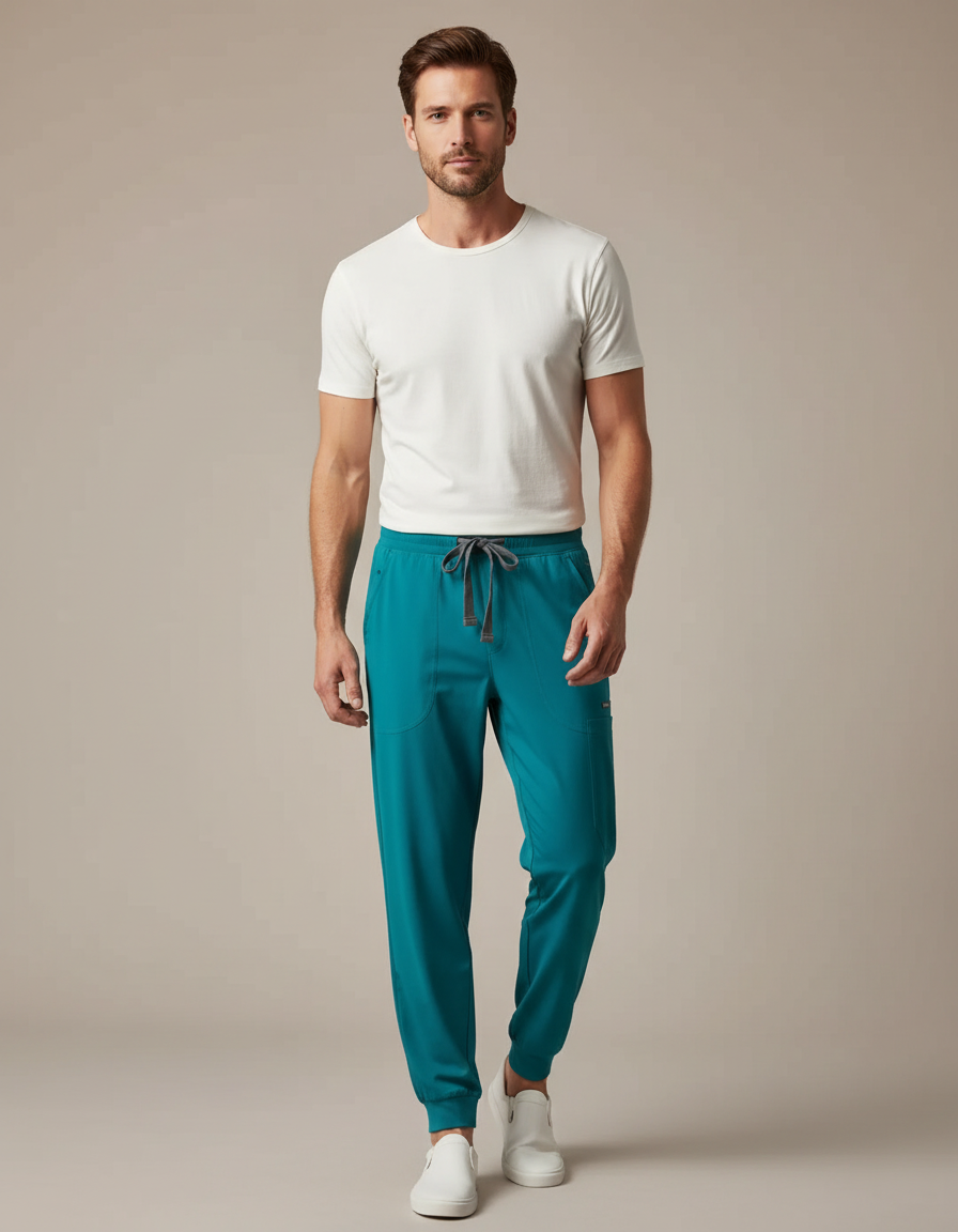 Pantalon Fluide Turquoise Jogger Confortable Homme - Bleu Polyester