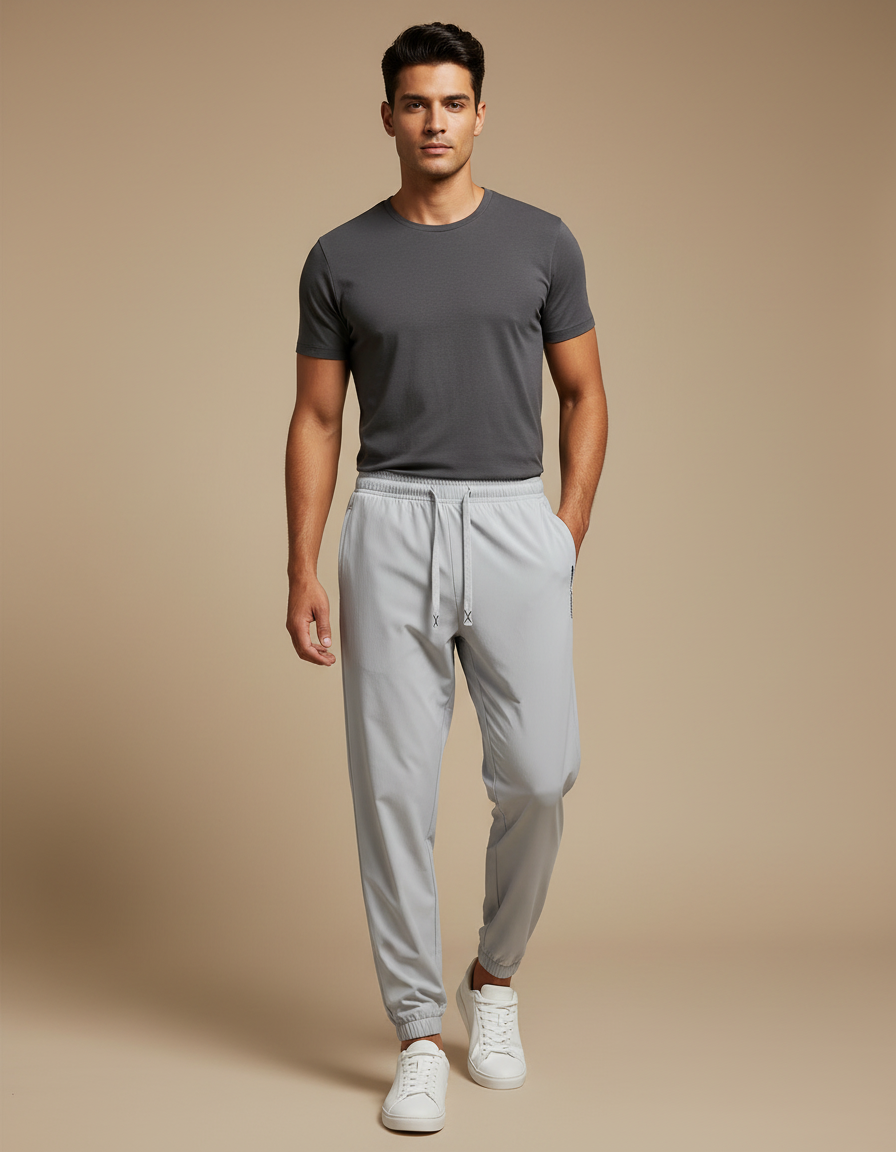 Pantalon Fluide Gris Clair Droit Sport Homme - Polyester
