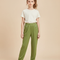 Pantalon Fluide Vert Militaire Droit Élastique Confortable Fille - Polyester
