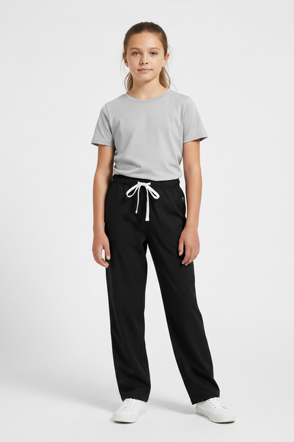 Pantalon Fluide Fille Noir Coupe Ample Viscose - Molleton