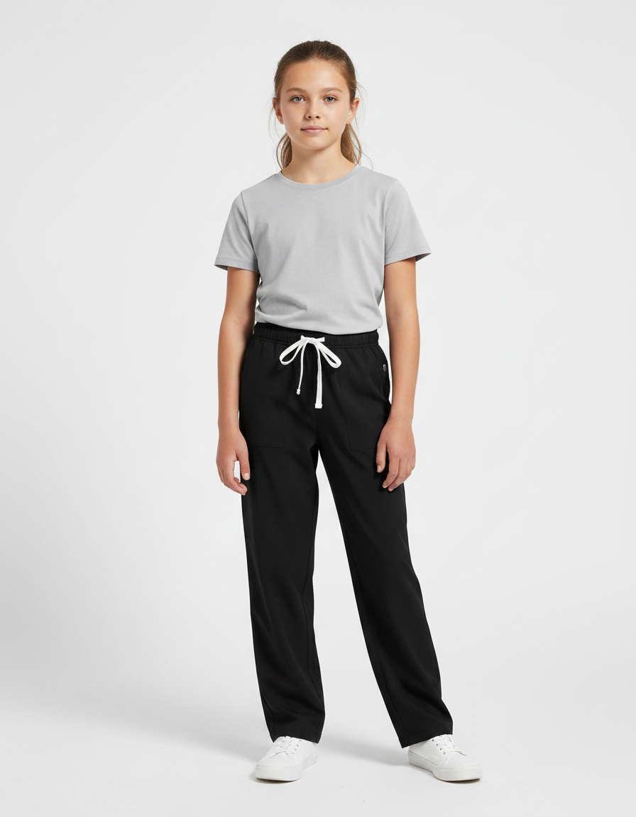Pantalon Fluide Fille Noir Coupe Ample Viscose - Molleton