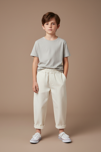 Pantalon Fluide Écru Ample Coton Enfant Unisexe - Beige