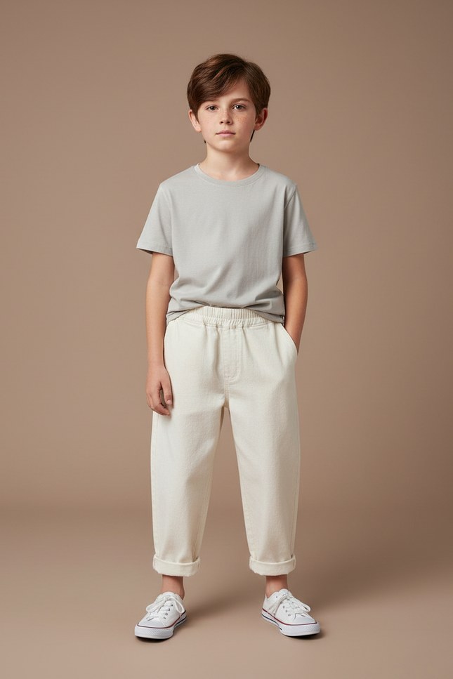 Pantalon Fluide Écru Ample Coton Enfant Unisexe - Beige