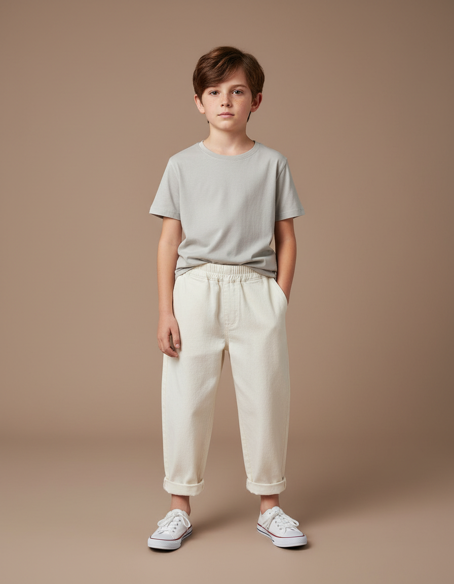 Pantalon Fluide Écru Ample Coton Enfant Unisexe - Beige