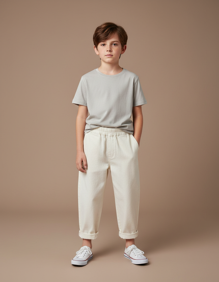 Pantalon Fluide Écru Ample Coton Enfant Unisexe - Beige
