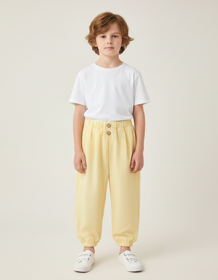 Pantalon Fluide Jaune Clair Texturé Ample Élastiqué Enfant - Maille