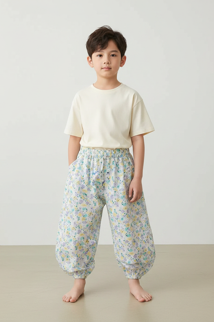 Pantalon Fluide Floral Ample Léger Enfant - Multicolore Viscose