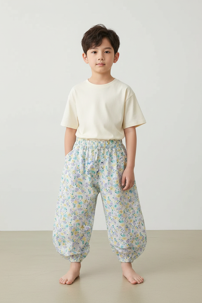 Pantalon Fluide Floral Ample Léger Enfant - Multicolore Viscose