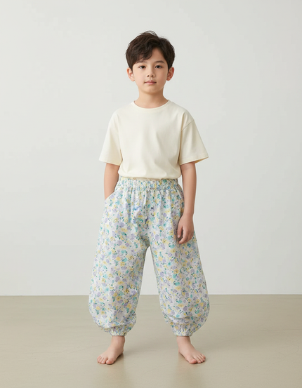 Pantalon Fluide Floral Ample Léger Enfant - Multicolore Viscose