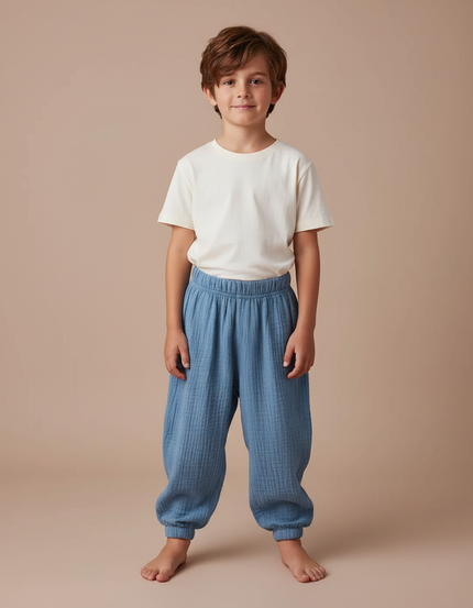 Pantalon Fluide Bleu Ciel Coton Ample Décontracté Enfant