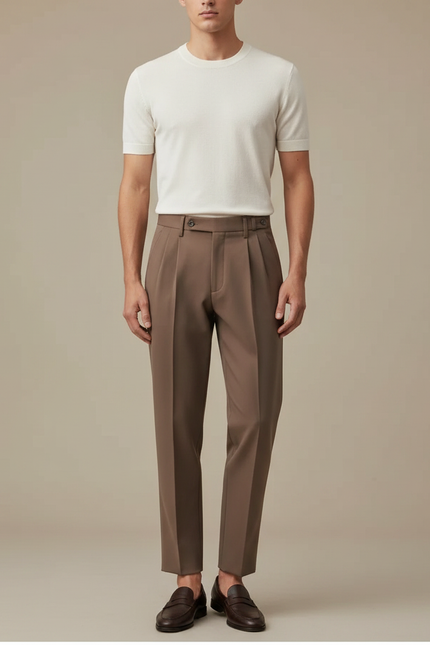 Pantalon Fluide Kaki Plissé Élégant Homme Décontracté - Marron Gabardine