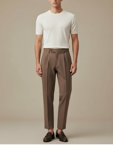 Pantalon Fluide Kaki Plissé Élégant Homme Décontracté - Marron Gabardine