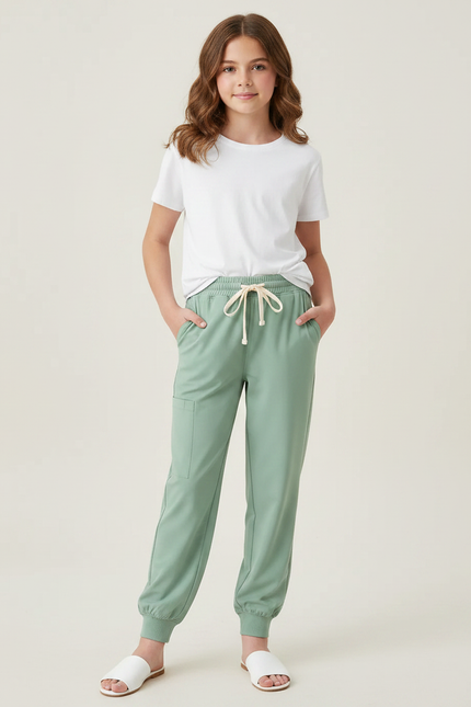 Pantalon Fluide Vert Menthe Droit Confortable Fille - Viscose