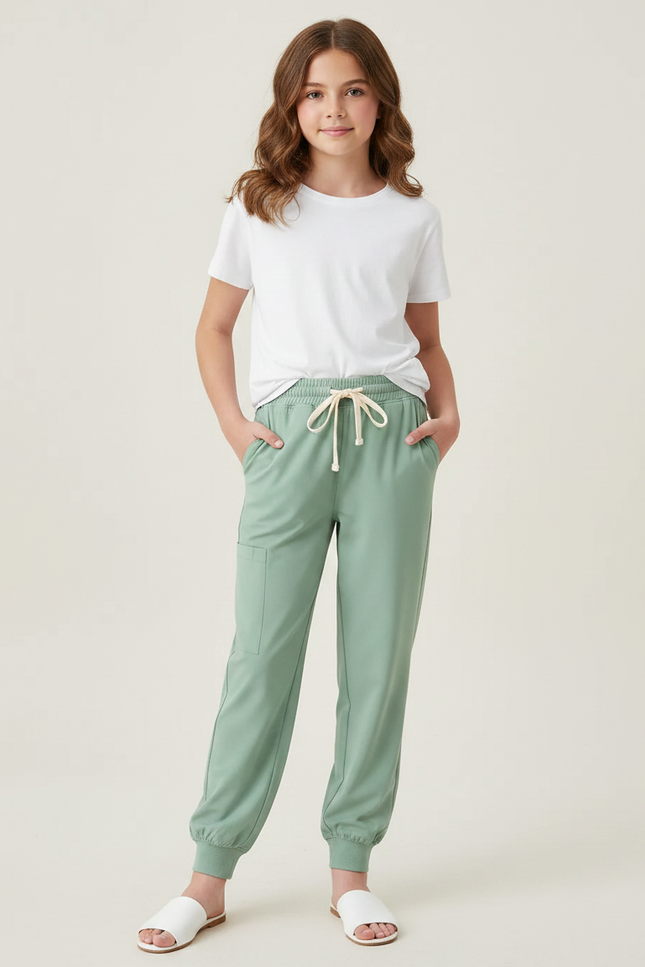 Pantalon Fluide Vert Menthe Droit Confortable Fille - Viscose