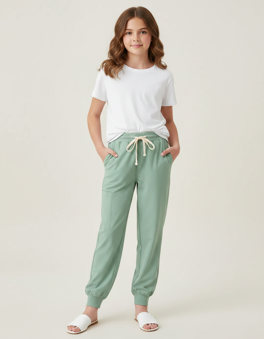 Pantalon Fluide Vert Menthe Droit Confortable Fille - Viscose
