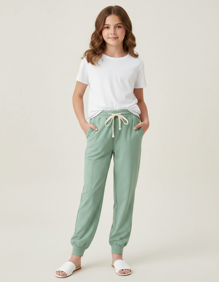 Pantalon Fluide Vert Menthe Droit Confortable Fille - Viscose