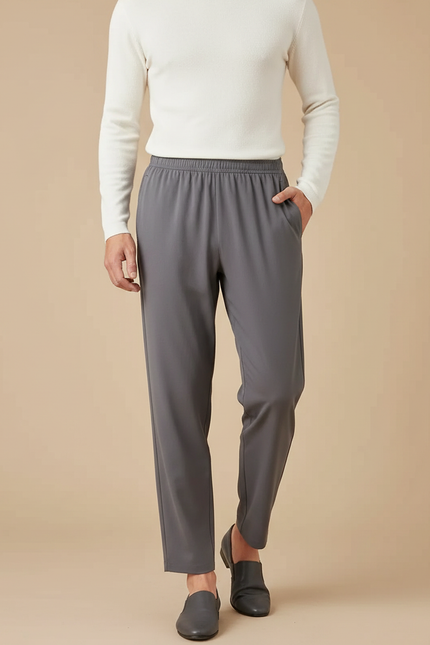 Pantalon Fluide Gris Homme Décontracté Léger - Polyester