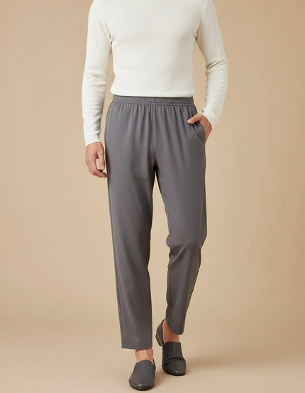 Pantalon Fluide Gris Homme Décontracté Léger - Polyester