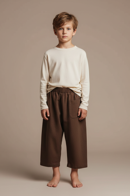 Pantalon Fluide Marron Ample Coton Vintage Enfant