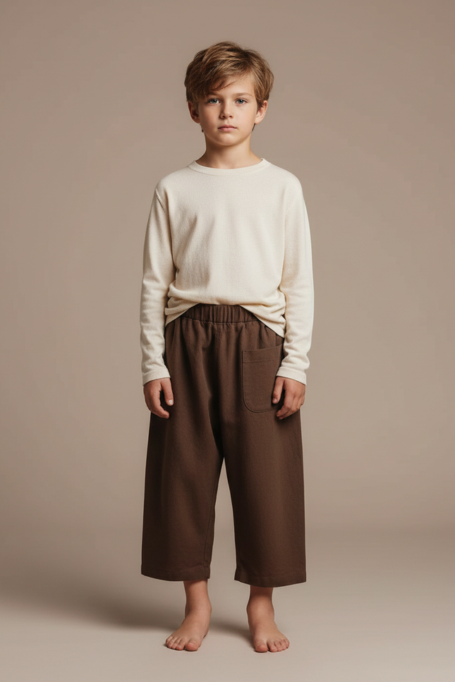 Pantalon Fluide Marron Ample Coton Vintage Enfant