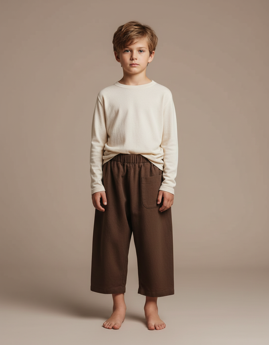 Pantalon Fluide Marron Ample Coton Vintage Enfant