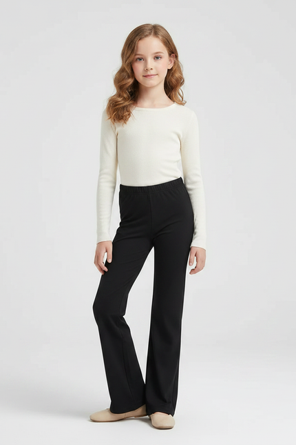 Pantalon Fluide Noir Évasé Taille Élastique Confortable - Maille