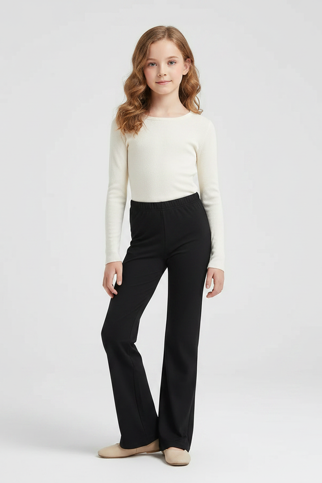 Pantalon Fluide Noir Évasé Taille Élastique Confortable - Maille
