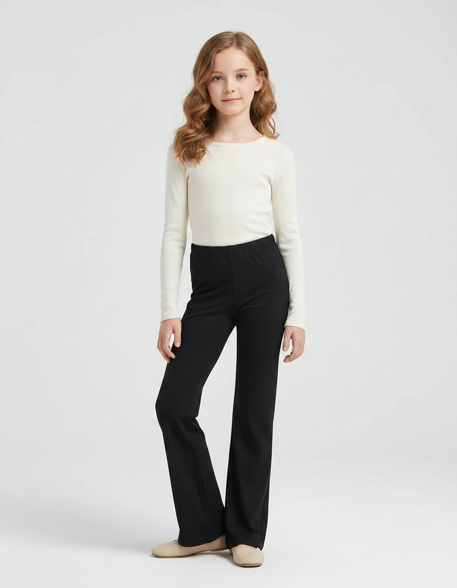 Pantalon Fluide Noir Évasé Taille Élastique Confortable - Maille
