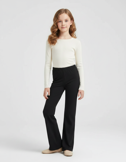Pantalon Fluide Noir Évasé Taille Élastique Confortable - Maille