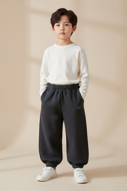 Pantalon Fluide Gris Foncé Ample Coton Sport Enfant - Molleton