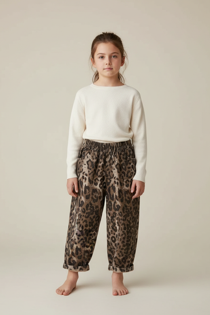 Pantalon Fluide Léopard Marron Ample Enfant Coton - Molleton