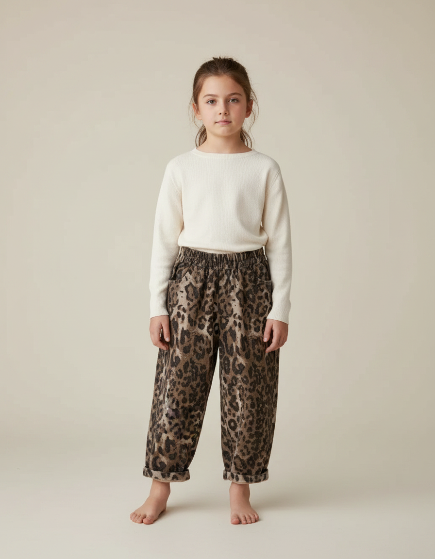 Pantalon Fluide Léopard Marron Ample Enfant Coton - Molleton