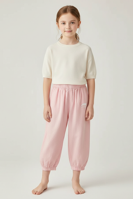 Pantalon Fluide Rose Coton Ample Resserré Enfant - Lin