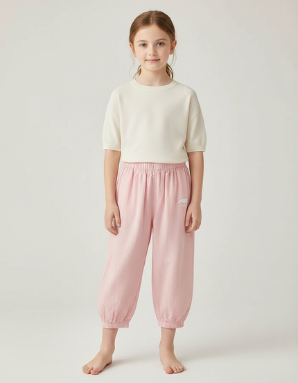 Pantalon Fluide Rose Coton Ample Resserré Enfant - Lin